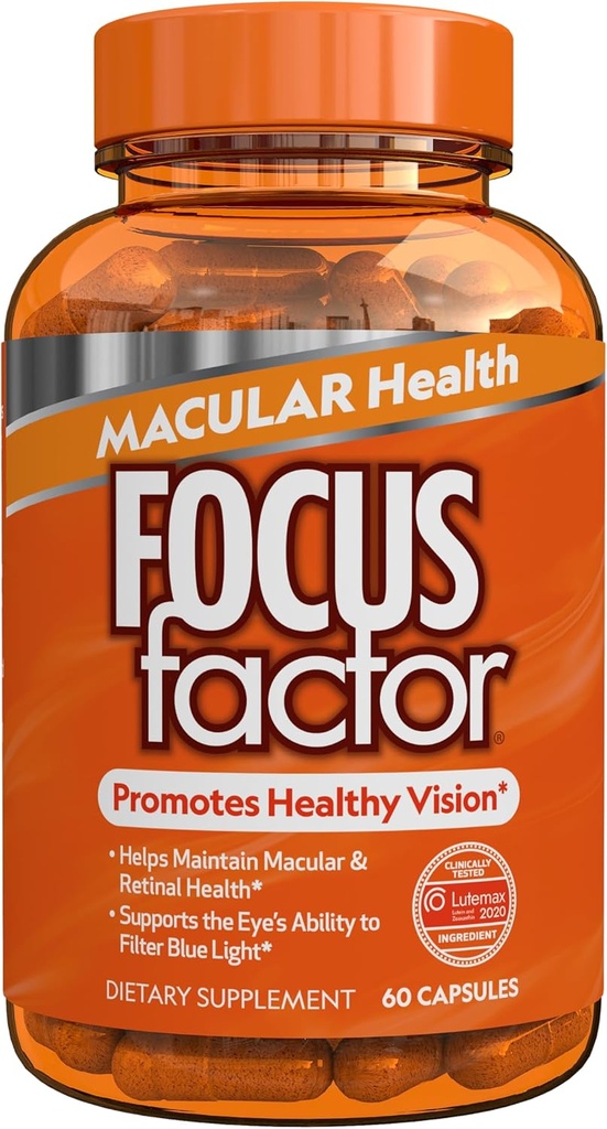 Focus Factor Macular Health Formula (60 Počet) - Očné vitamíny pre makulárnu podporu - luteín a zeaxantín doplnok s folátom, vitamín B12, vitamín C, vitamín E, lutemax 2020® - podpora zdravia očí
