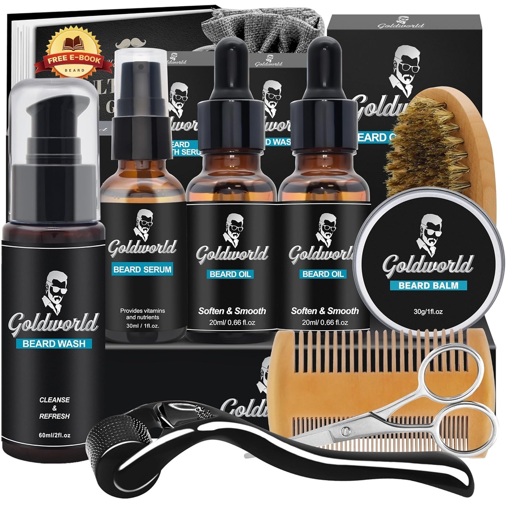 Kit bradavice, drážkovacia súprava na úpravu plechu w/Beard wash/Shampoo,2 balenia medvedí olej, Bard Balm, Bard Wash, Brush, Comb, Nožnica, Storage Bag, E-Book, Bard Care &Trimming Kit