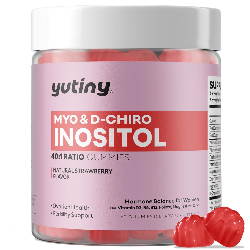 Myo-Inozitol & D-Chiro Inozitol Gummy, vitamín B6 B12 a folát pre ženy, Vegan, bez cukru, Jahodová chuť, 60 grófov