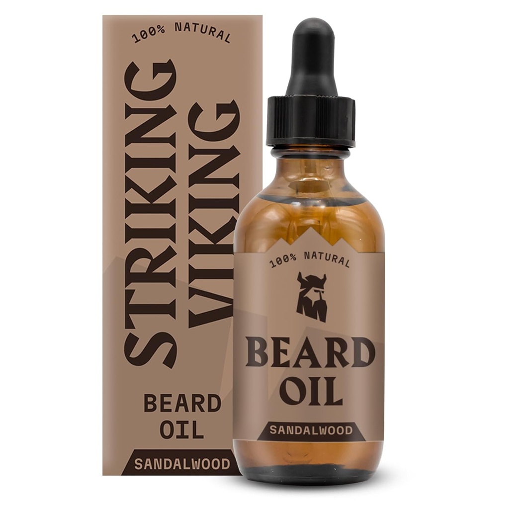 Striking Viking Sandalwood medvedí olej pre mužov - 2 Fl Oz, Sandalwood vôňa - Prírodné hydratácie a zmäkčovanie medvedí starostlivosť s Argan, Jojoba, mandľ a čajovník - Non-Greasy, Fast-Absorbing Formula