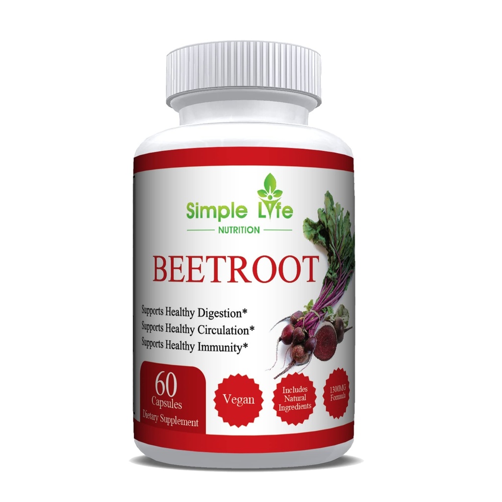 Organická Beet Root Powder Kapsule - Posilňovač oxidu dusnatého pre mužov a ženy - Organické Non-GMO Gluten Free Vegan Repets - 60CT