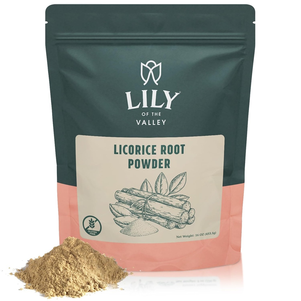 Lily z Valley Licorice / Liquorice Root Powder - Ground Mulethi Zdroj z Indie - Prírodné sladidlo - Vegan & Gluten-free - balené v odolnom vrecku (16oz, 453g)