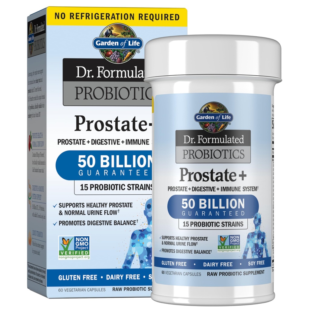 Záhrada života Dr. Formulované probiotiká Prostate+ - Acidophilus and Probiotic Supports Healthy Prostate and Digestive Balance - Stabilný policajt - Gluten, Dairy, and Soy-free - 60 Vegetariánske kapsuly