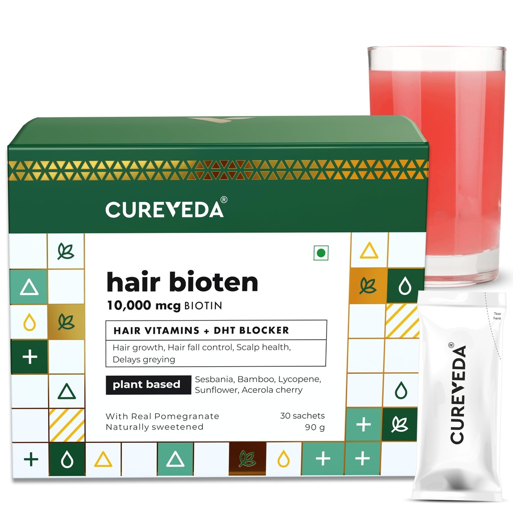 Cureveda Curveda Grow Plant Based Biotin 10000 Mcg Powder Supplement for Unisex, Benefits Healthy Scalp and Hair Growth, No Added Sugar, Natural Pomegranate Arvour 150 g (Pack of 1) Grow-1