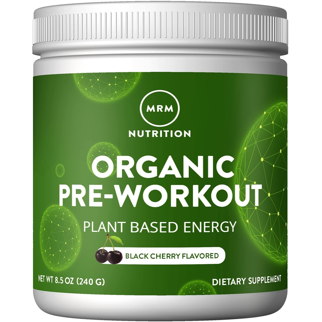 MRM Nutrition Organic Pre-Workout Powder - Ženy a muži, 150 mg Natural Caffeine & Adaptogens, Pure Energy, Focus & Blood Flow, Vegan, Certified Organic, Non-GMO - 20 Servings, Black Cherry Flavor