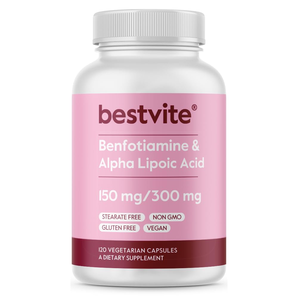 Benfotiamín 150mg / Alpha Kyselina lipoová 300mg (120 Vegetariánske kapsuly) - Žiadne stearáty - Vegan - Gluten Free - Non GMO