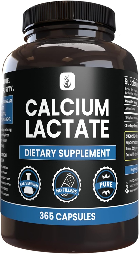 Pure Original Ingredients Calcium Lactate (365 Kapsule) No Magnézium Or Rice Fillers, Always Pure, Lab Overified