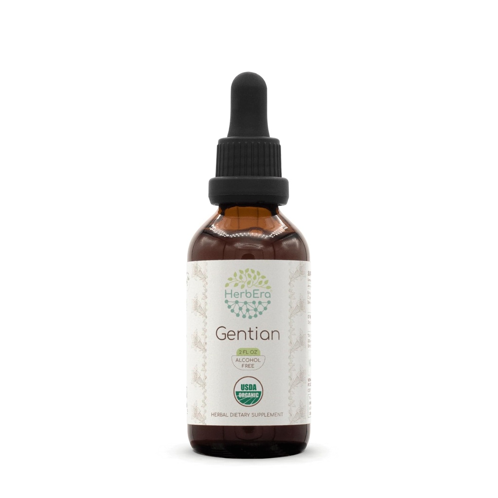 Gentian B60 Rastlinný extrakt bez obsahu alkoholu Tinktúra, koncentrované kvapalné kvapky Natural USDA Organic Gentian (Gentiana Lutea) Sušený koreň (2 fl oz)