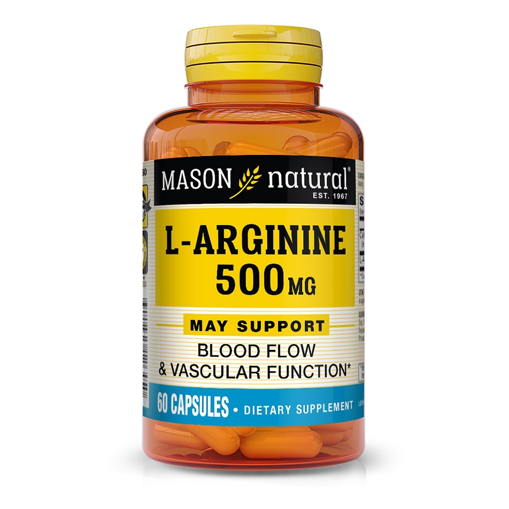 MASON NATURAL L- Arginine 500 mg with Calcium- Supports Healthy Circulation & Vacular Function, Nitric Oxide Supplement, 60 Kapsule