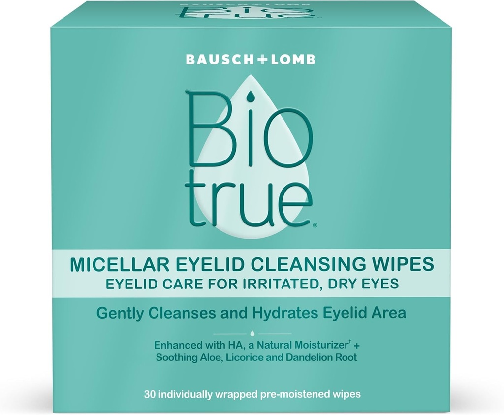 Biotrue Micellar Eyelf Care for Irritated and Dry Eyes Cleaning Wipes, from Bausch + Lomb, Multi, 30 Count