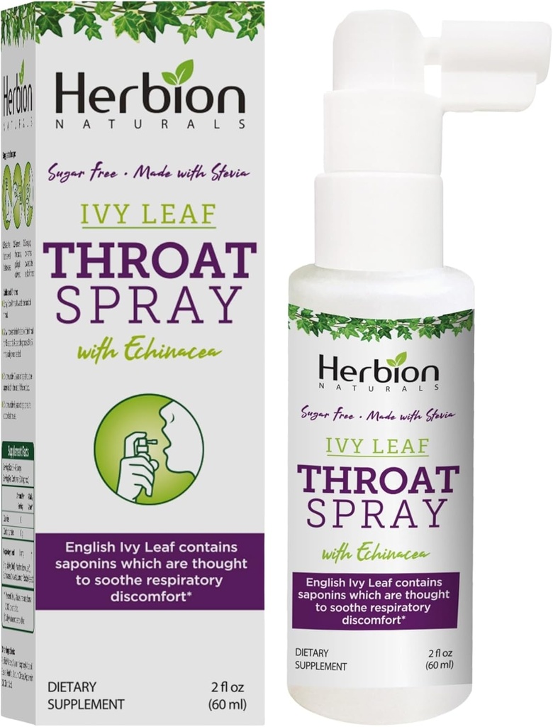 HERBION Naturals Throat Spray, Sootes Respiratory Discomfort s výkonom anglickej Ivy, Marshmallow, a Echinacea extrakty pre dospelých a deti, 2 Fl Oz, balenie 1