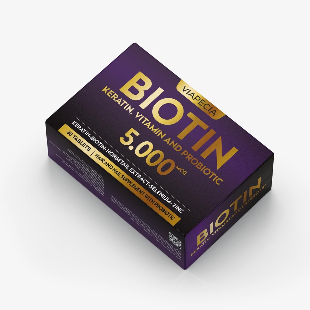 Biotín 5000Mcg - Vysoká potencia Biotin Supplement for Hair Growth - Hair Skin Nails Vitamíny pre ženy - Podpora výroby keratínu a regenerácie tkanív - Vitamíny a doplnky - 30 Kapsule