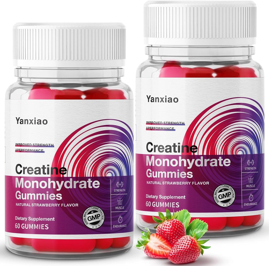 yanxiao Kreatín monohydrát Gummies 5g pre mužov a ženy, Anti-Melting Formula, bezcukrové kreatín žuvačky pre rast a silu svalov, obsahuje vitamín C a ďalšie živiny (120 Počet)