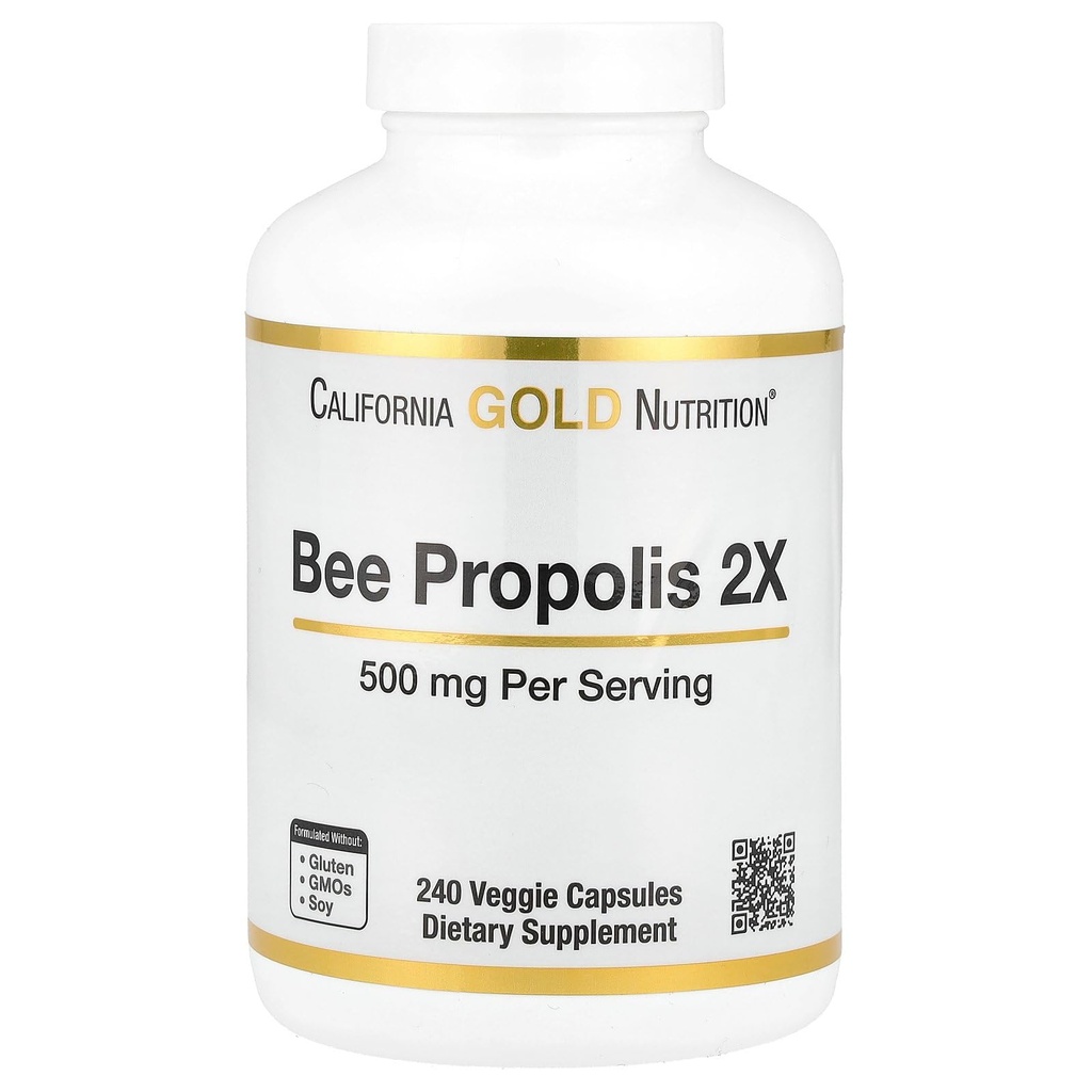 California Gold Nutrition Bee Propolis 2X Potency, Concentrated Extract 500 mg, Ekvivalent 1000 mg Natural Propolis, Support Immune Health & Vitality*, 240 Veggie Capsules
