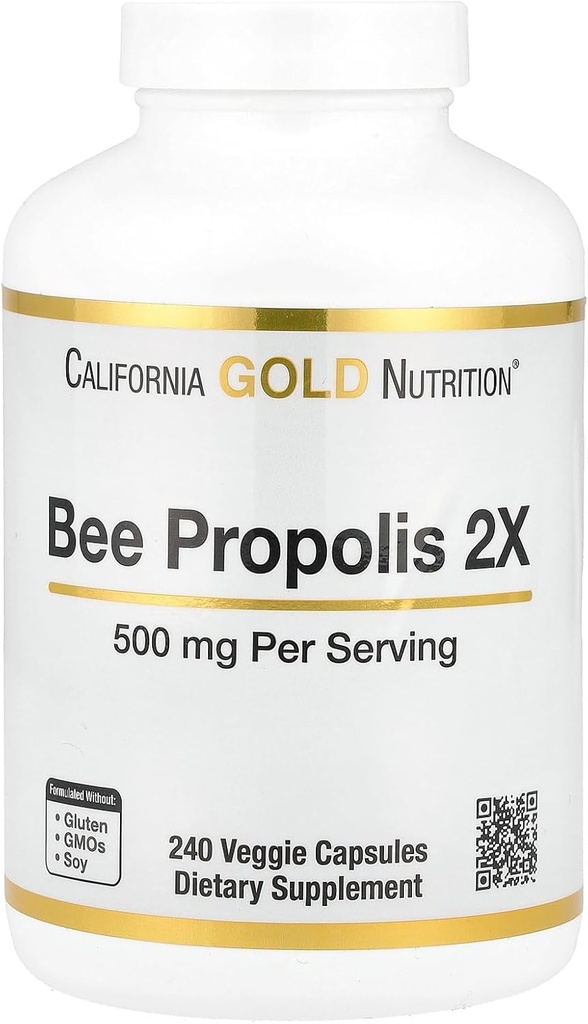 California Gold Nutrition Bee Propolis 2X Potency, Concentrated Extract 500 mg, Ekvivalent 1000 mg Natural Propolis, Support Immune Health & Vitality*, 240 Veggie Capsules