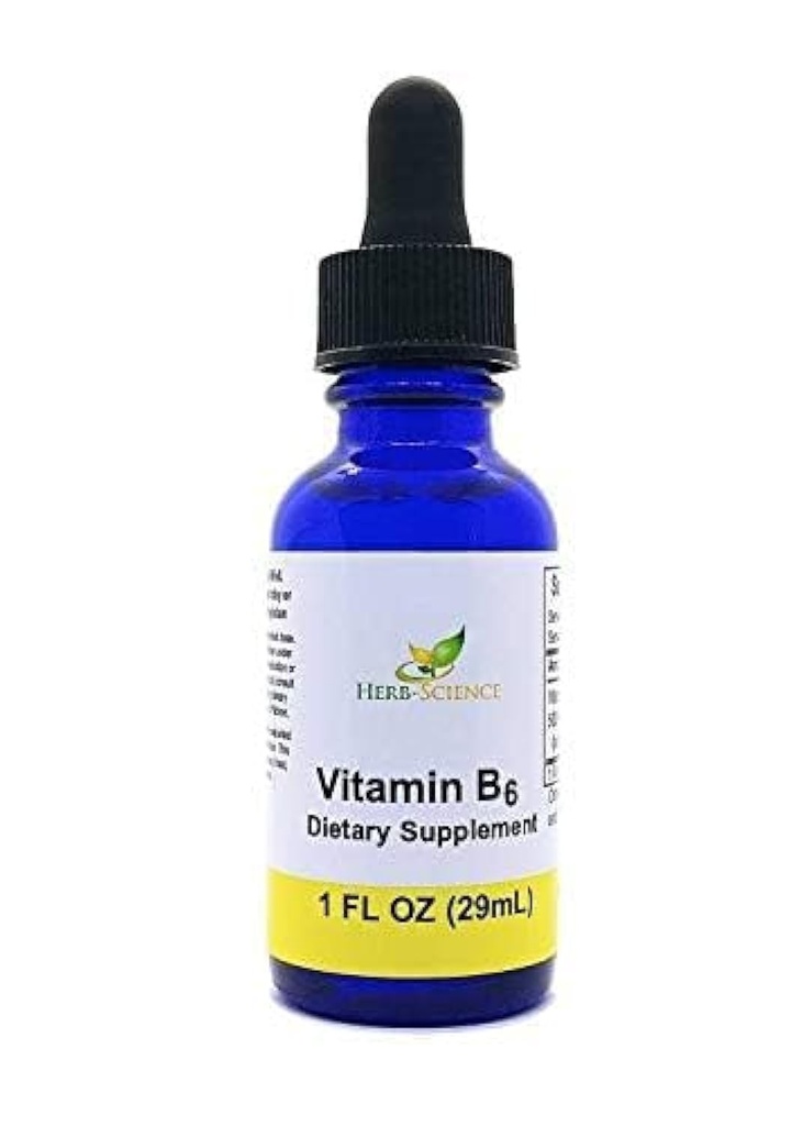 Tekuté vitamín B6 kvapky - Pyridoxín extrakt Dietary Supplement to Support Brain Function, Imunita, Nervový systém, Zdravie srdca, Metabolizmus - 500% DV, 36 Servisy na fľašu - 1 fl. oz.