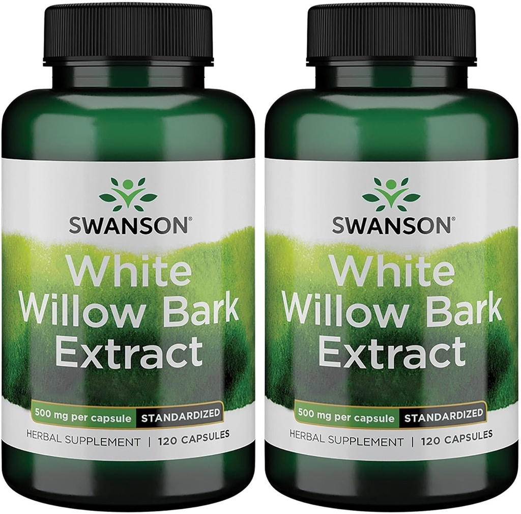 Swanson White Willow Bark Extract - Podporuje spoločnú podporu a úľavu svalov - Štandardizovaný na 15% salicínu - Prírodné doplnok bez podráždenia žalúdka - (120 kapsuly, 500mg každý) (2 balenie)
