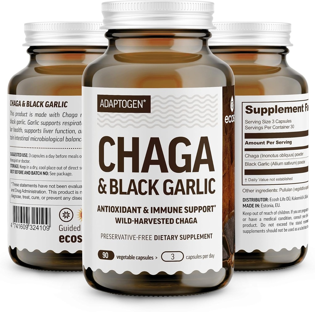 100% Real Wild Chaga Huba & Aged Black Cesnak Powder Capsules 