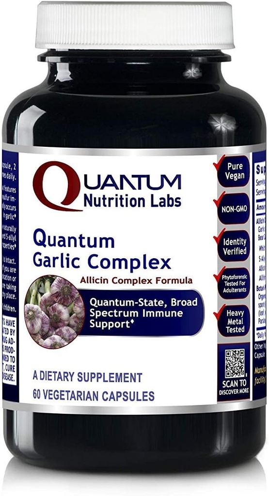 Quantum Nutrition Labs Quantum Cesnak Complex - Cesnak Allicin Doplnky, Cesnakové pilulky, Allicin extrakt, Cesnak extrakt, Organické Cesnakové kapsule, Imunitná podpora - 60 Vegetariánske kapsule