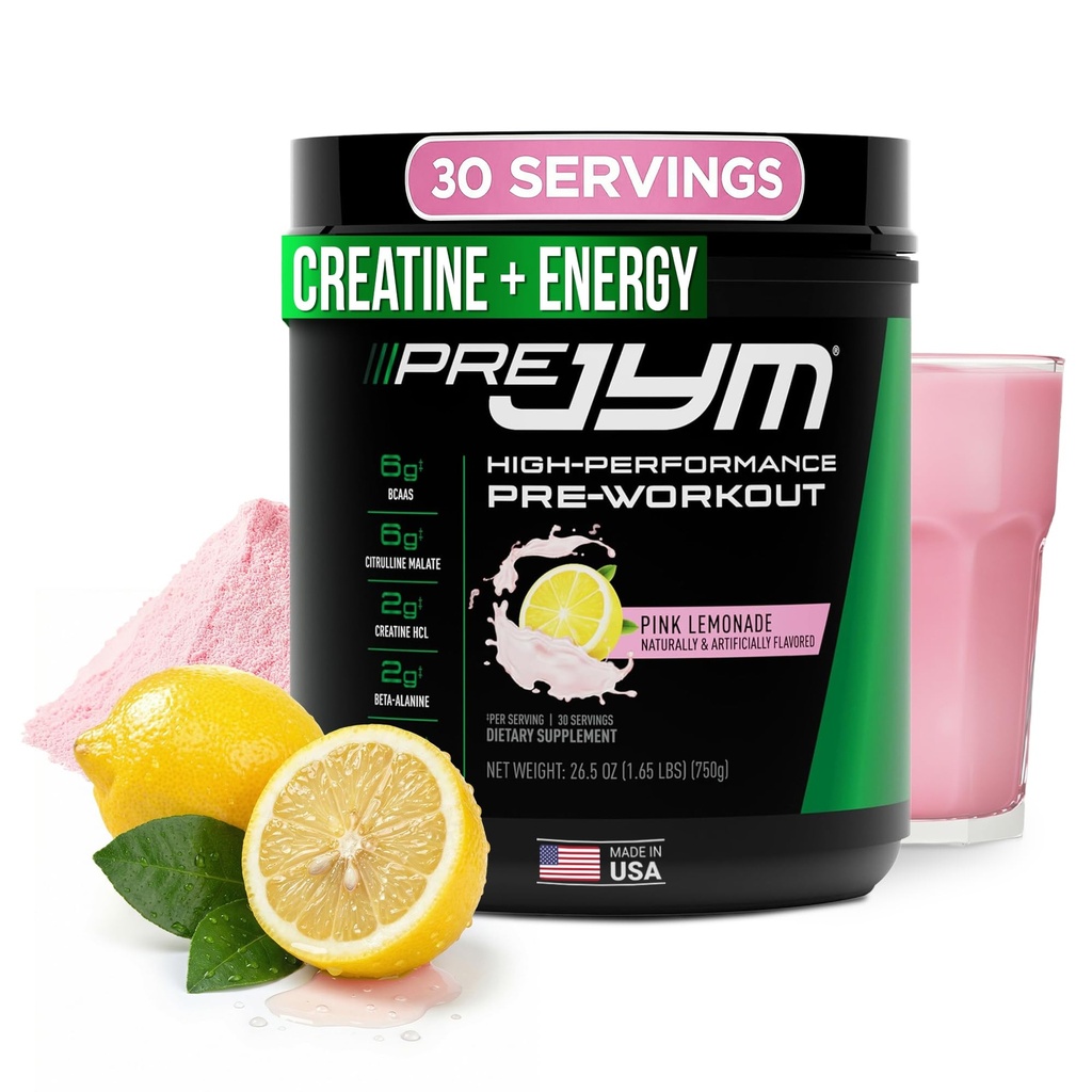 JYM Supplement Science Pre JYM Pink Lemonade Pre Workout Powder pre mužov a ženy, BCAA, Nootropics, Creatin HCI, Citruline, Beta-Alanine, Betaine, Taurine, Huperzine, 30 Servings