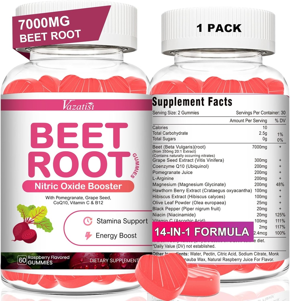 Repa koreňové Gummy - Repné Gumičky oxidu dusnatého na podporu cirkulácie, výroba oxidu dusnatého - s hroznovým semenom, Hawthorn Berry, Hibiscus, Organic, non-GMO, 60 Gummies