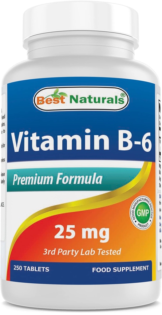 Najlepšie prírodné vitamín B-6 25 Mg Tablety, 250 Počet