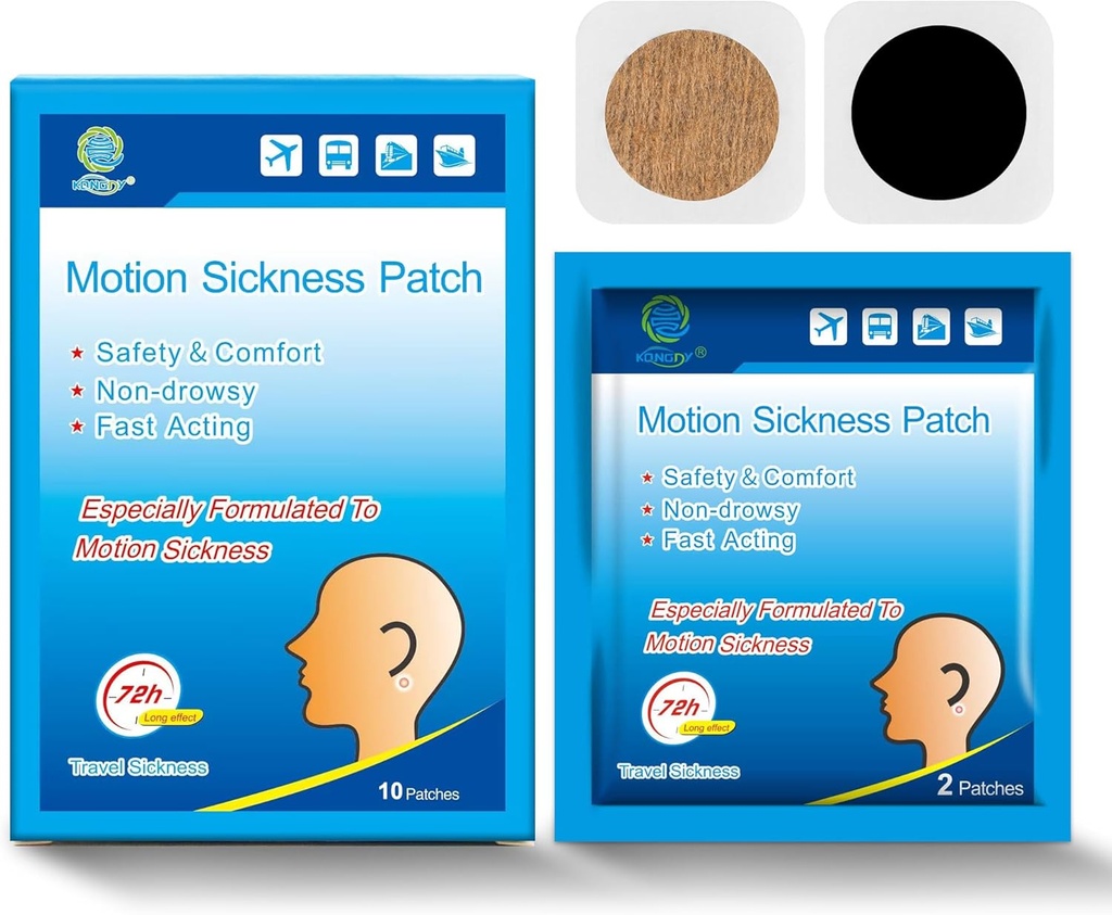 KONGDY 10 Counts Motion Disease Patches for Kids Adults, Seasick Patch for Cruise from Travel with Waterproof and Non Drowsy, Sea Choroby Patches Behind Ear