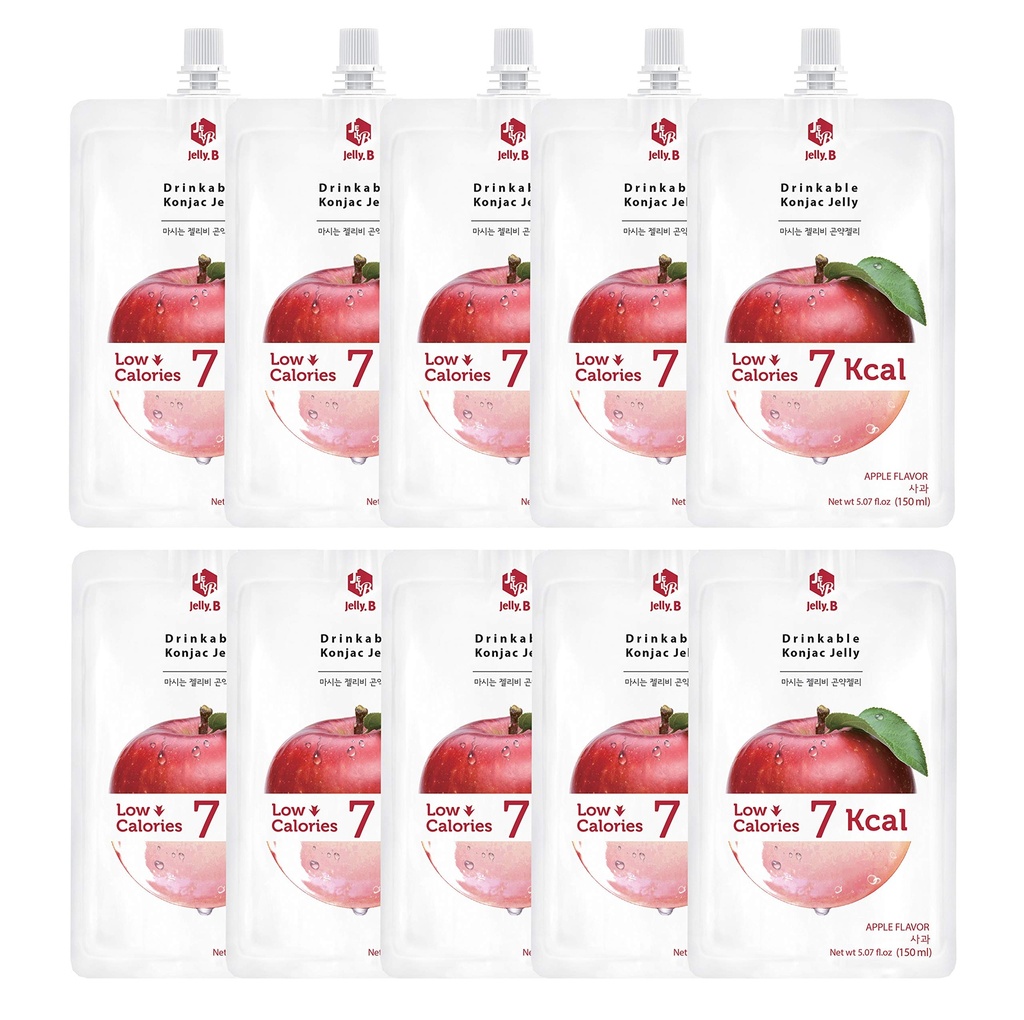JELLY B Piteable Konjac Jelly (10 balení po 150 ml) - 0 Gram Sugar, Iba 6 kcal Každé balenie (Apple)
