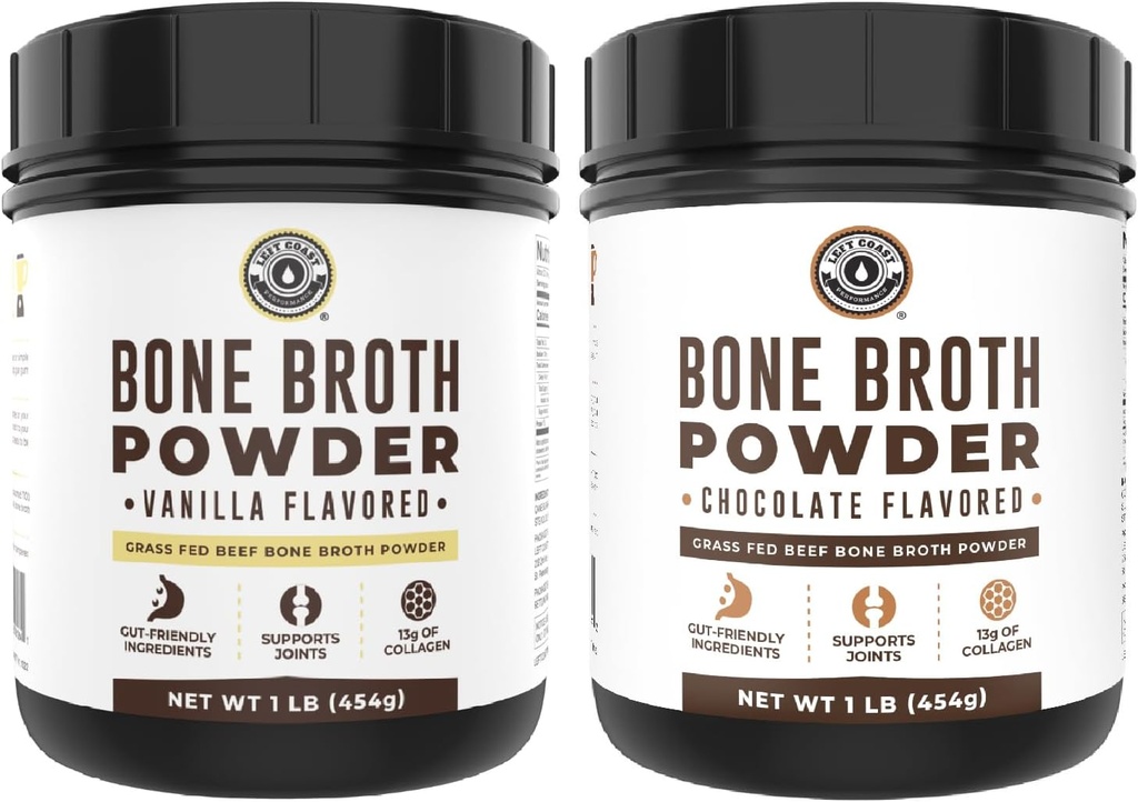 Ľavé pobrežie Výkonnosť Vanilla Bone Brot Protein prášok, 16oz + Čokoláda Bone Brot Protein prášok 16oz