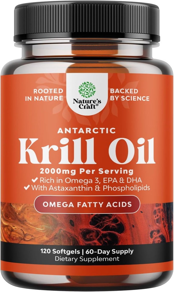 Antarktída Krill Oil 2000mg Softgels per Serving - Omega 3 Krill Oil Supplement with EPA DHA & Astaxantin - 3. Party Lab tested No Gluten GMO alebo Fishy Dochute - 2 mesiace