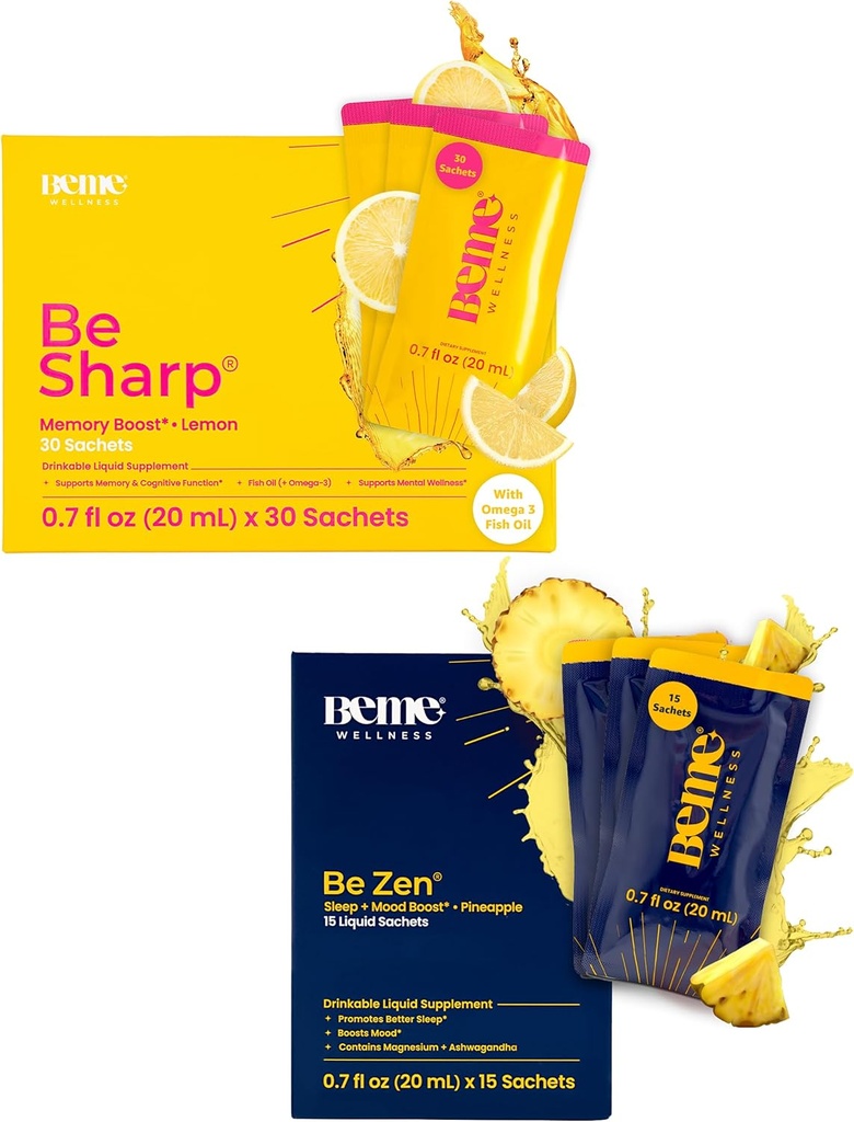 BeMe BeSharp & BeZen Bundle - Liquid Omega-3 & Magnézium Glycinate L-Theanine doplnky