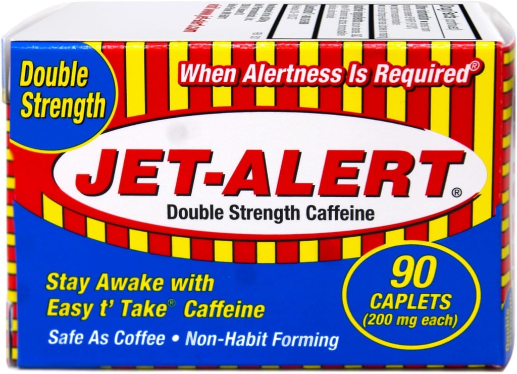 Jet Alert Double Strength Alertness Caplets, 200mg- 90 Ct Value Packs (12)