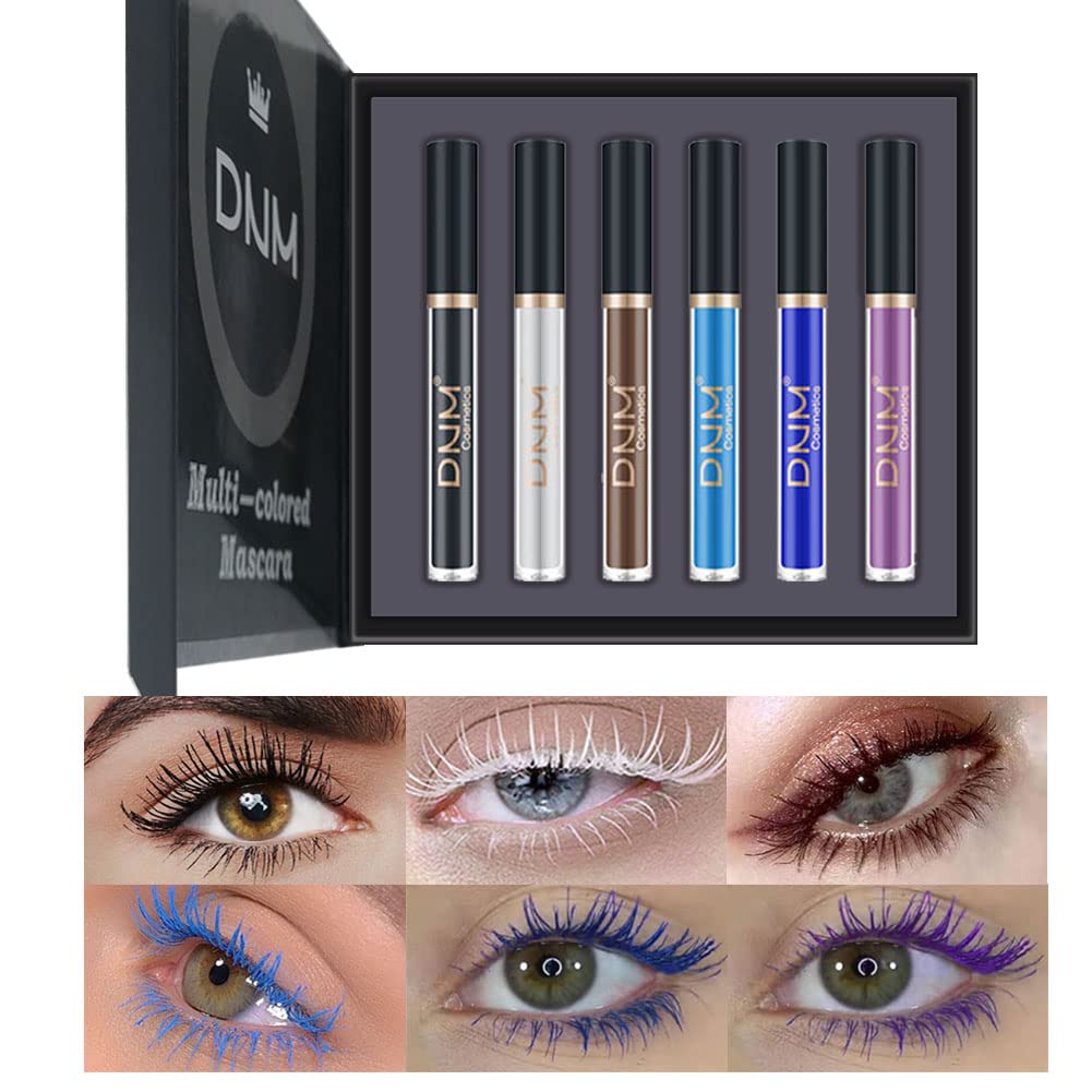 Farebná riasenka Farebná nepremokavá modrá riasa pre riasy Set,biela čierna hnedá purpurová Dlhotrvajúce očarujúce hlasivky zadarmo vegánske očné make-up (6 farieb)