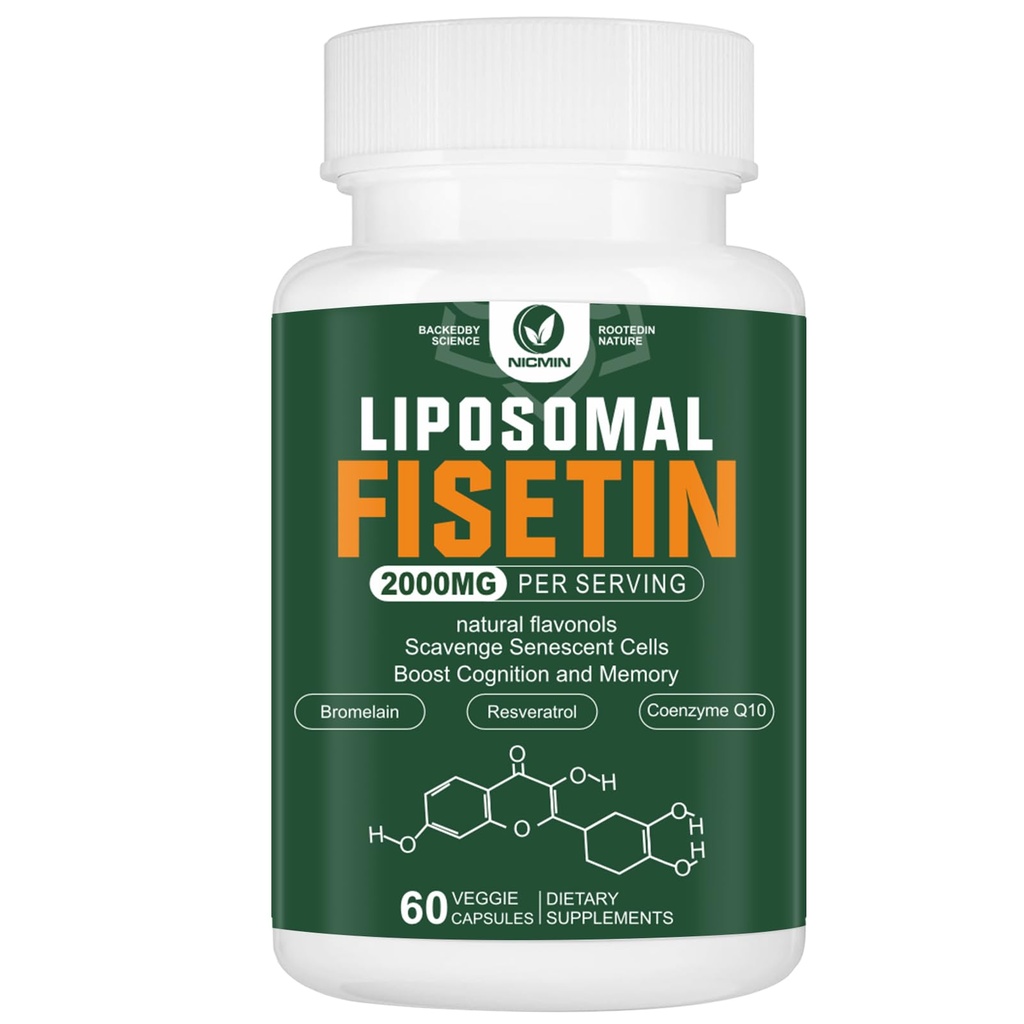 Lipozomálne Fisetin Supplement, 2000MG, 98% Pure Fisetin Polyfenoly Antioxidanty, s Quercetinom, TMG a Resveratrolom, pre Zdravé starnutie, kognitívne podporu, 60 kapsúl