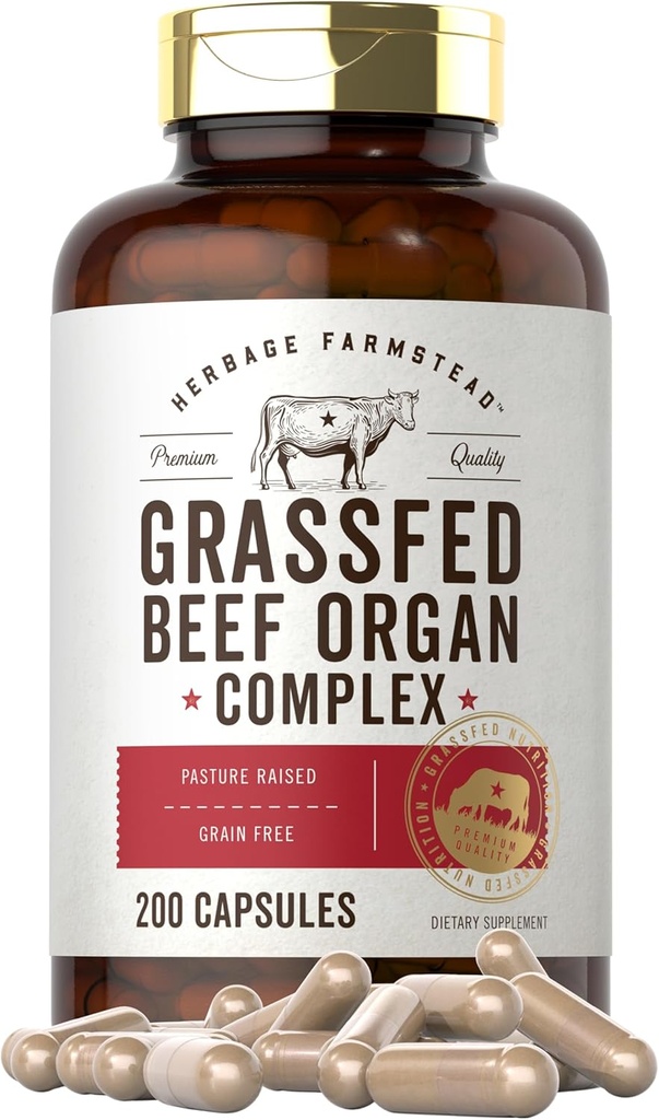 Carlyle Grass Fed Hovädzie mäso Organ Complex 200 Kapsule Zdvihol, Grain Free Supplement 