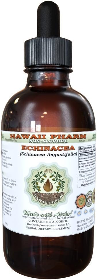 Echinacea Liquid Extract bez obsahu alkoholu, Echinacea (Echinacea Angustifolia) Sušená koreňová glycerit Hawaii Pharm Natural Herbal Supplement 4 oz