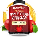 Nutrivein Premium Apple Cider Vinegar Supplements with Mother - 1600 mg - 120 Apple Cider Vinegar Capsules: ACV Pills for Digestion, Keto, Cleansing, and Balanced Nutrition