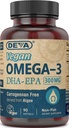 Deva Vegan Omega-3 DHA EPA Supplement Once-Per-Day Softgel 300 MG - Karagénna želatína a bezlepok - mastné kyseliny z nefish algae oleja - 90 softgelov