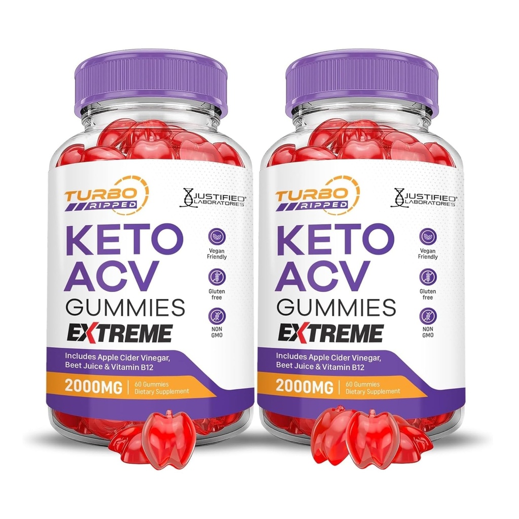 Justified Laboratories (2 Pack Turbo Ripped Keto ACV Gummies Extreme 2000MG Turbo Ripped Keto Gummies Apple Cider Ocogar Formulated with Pomegranate Beet Juice Powder B12 Vegan Non GMO 120 Gummy