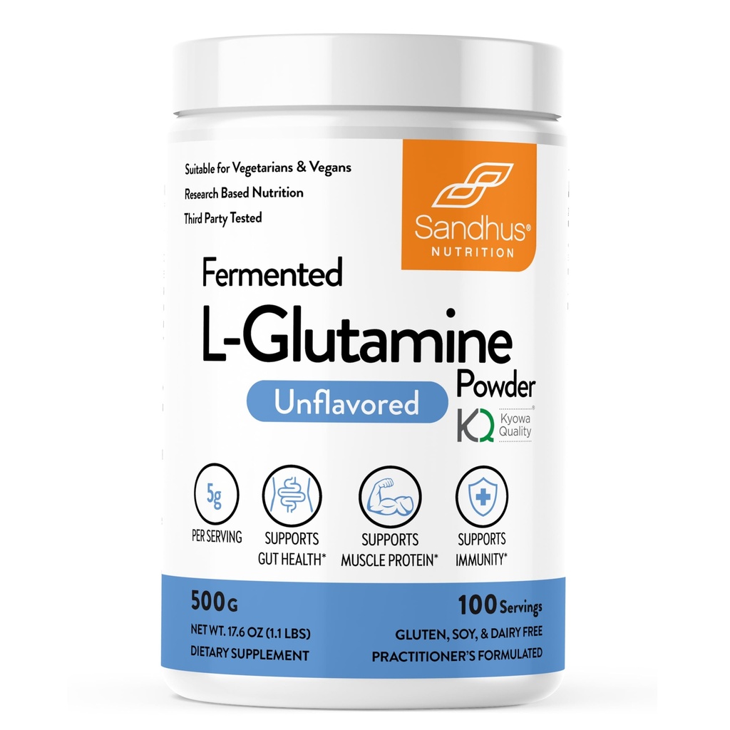 Sandhu je L-Glutamine Powder 100 Servírovanie, 500 Gram, 17,6 Oz., Veľká veľkosť, 3 mesiace Zásobovanie
