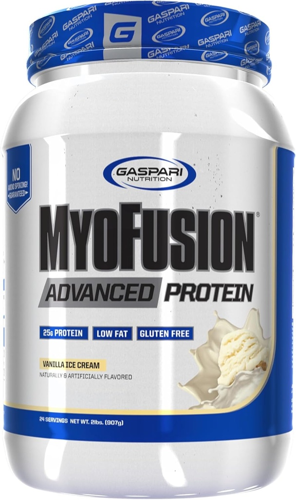 Gaspari Nutrition Myofusion Advanced Protein, Protein Blend with Wheey Protein, Casein Protein and Isolát Protein, Low fat and Gluten Free (2lbs, Vanilla Ice Cream)
