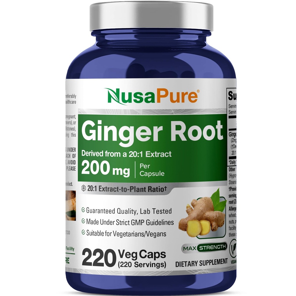 NusaPure Ginger Root Capsules 20:1 Extract, 200 mg Ekvivalent 4 000 mg per Veggie Caps
