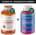 Bezcukrové vitamíny D3 K2 Gummy (180 Gumiem) a bez cukru Extra sila Magnézové Gumičky (60 Gumímies), Vitamín D3 Gummies 5000 IU+K2 MK7 80 mcg, Dusičnan horečnatý 500 mg