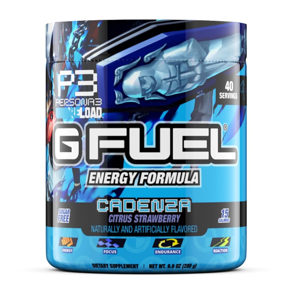 G Fuel Cadenza Energy Drink Powder, Pre Cvičenie kofeín Mix pre Gaming, bez cukru Zameranie Amino, Vitamín + Antioxidanty, 9.9oz (Citrus Strawberry, 40 Servings)