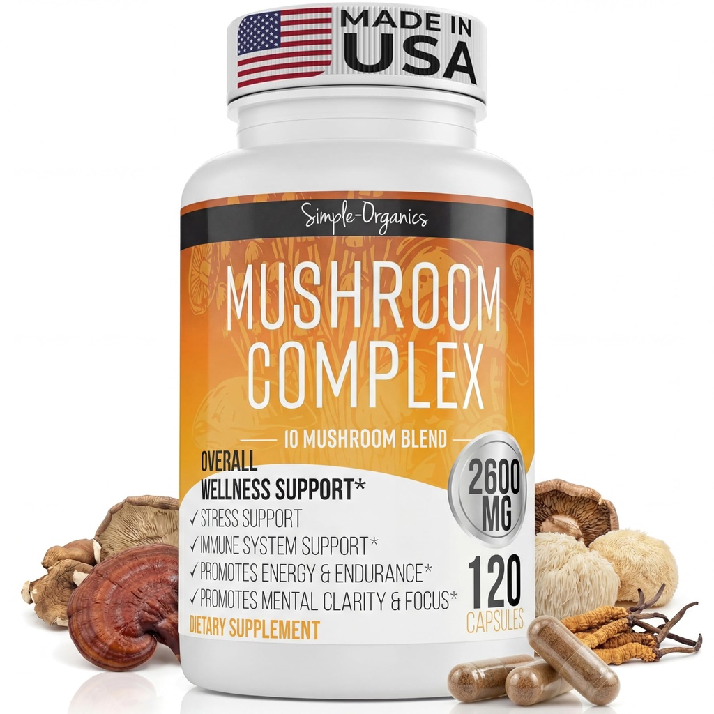 Mushrom Complex, 10 Mushrom Blend for Energy and Immune Support, 2600mg per Serving, 120 Vegan Capsules