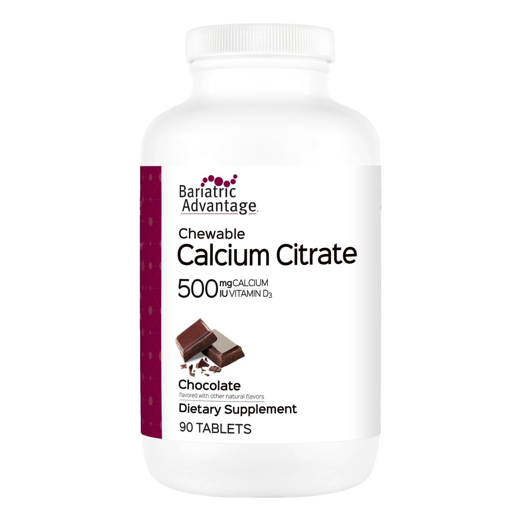Bariatrická výhoda Vápnik Citrát žuvateľný 500 mg - pre Bariatrické chirurgia Pacienti - Vysoká potencie, Easy-Digest tablety - Citrát vápenatý - Bone Strength Doplnky* - 90 Počet - Čokoláda