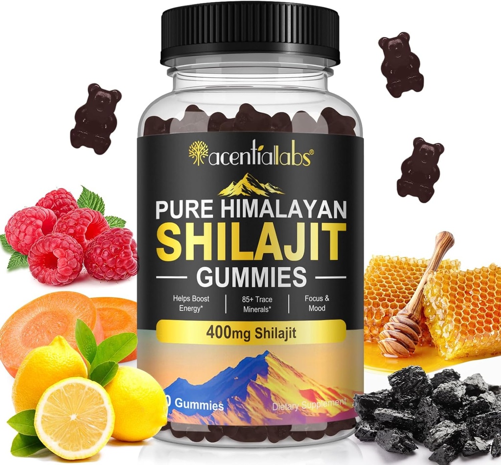 Shilajit Gummies, Pure Himalayan Shilajit Gummies with 100% Shilajit, Shilajit Organic Gummies Bohaté na kyselinu fulvovú 85+ Trace Minerals Vhodné pre mužov a ženy, non-GMO - 60 Gummy