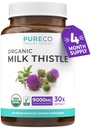 PURE CO USDA Organic Milk Thitle Kapsule - 80% Silymarin Supplement for Liver Support- Super Concentrated 300mg of 30:1 Milk Thitle Extract Liver Detox 120 Day Supply