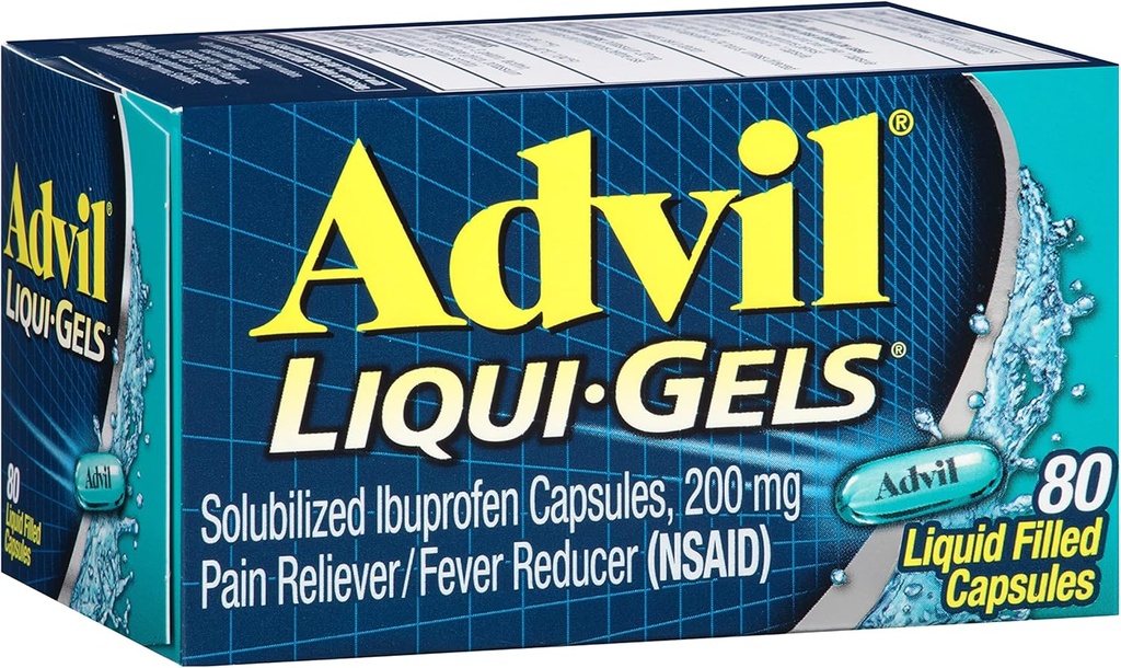 Advil Liqui-Gels Bolesť Reliever a horúčka Redukcia, Bolesť Medicína pre dospelých s Ibuprofen 200 mg pre bolesti hlavy, Backache, Menstrual Bolesť a bolesť kĺbov Relief - 80 Tekuté naplnené kapsuly