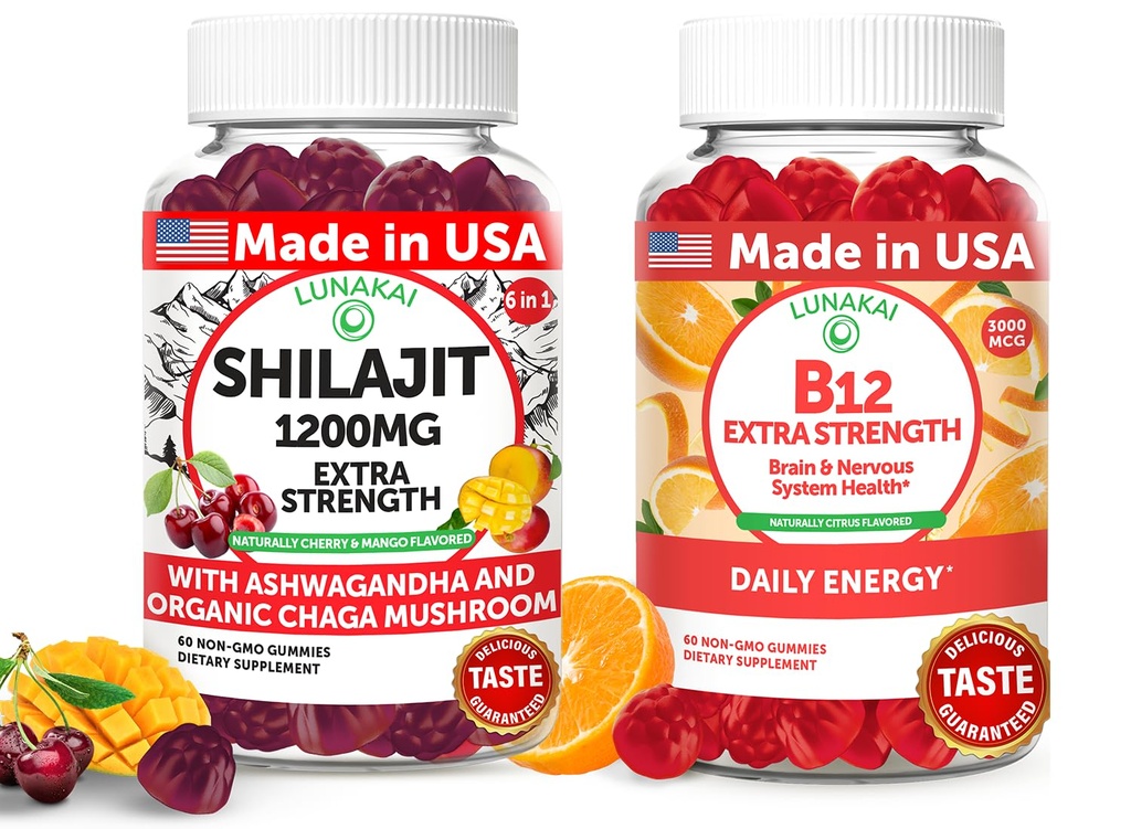 Lunakai USA Made Shilajit & B12 Extra sila Gummy Bundle 